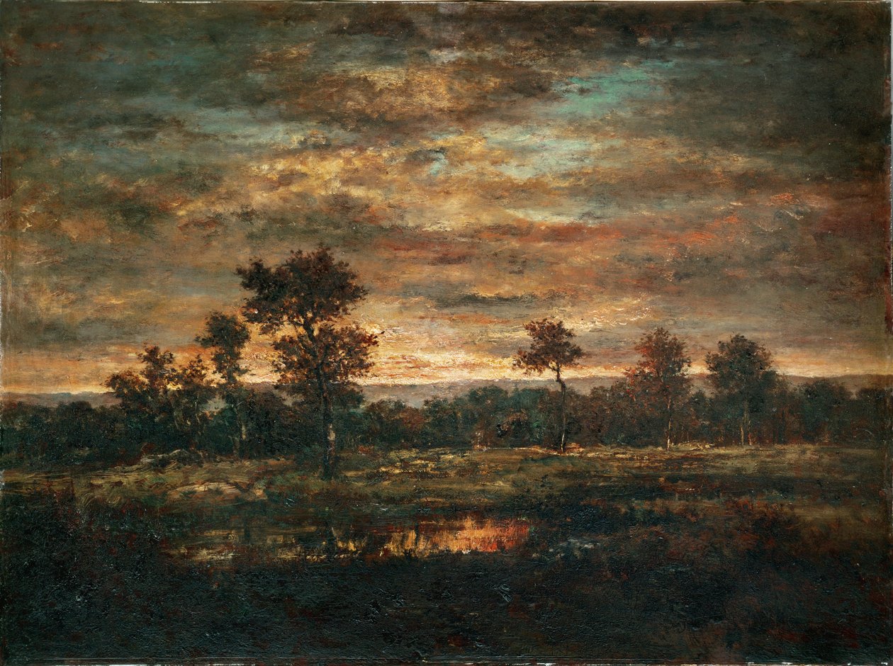 Vijver en bosrand ... door Theodore Rousseau