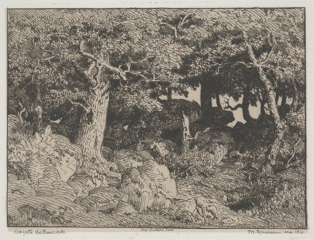 Eikenbomen en Rotsen door Pierre Etienne Theodore Rousseau