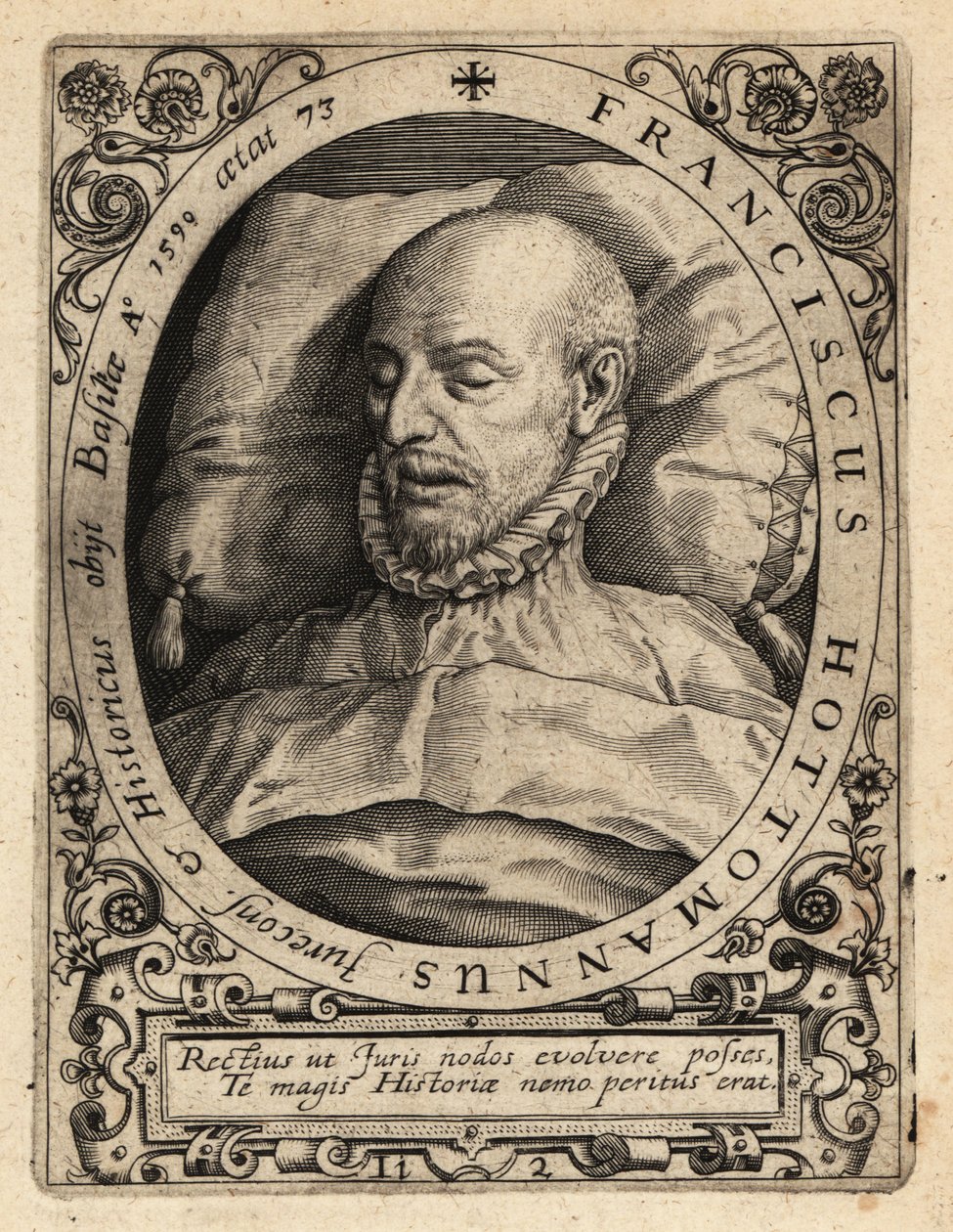 Francois Hotman, op zijn sterfbed door Theodore de Bry