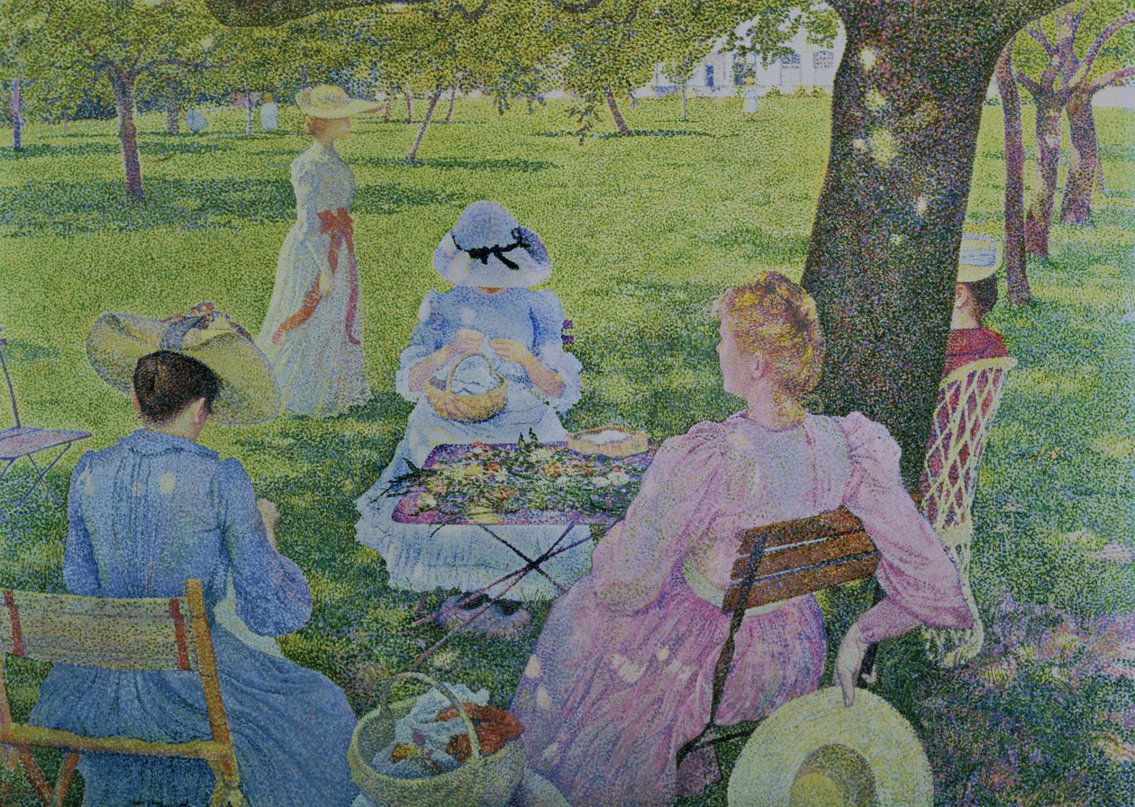 Familie in de Boomgaard, 1890 door Théo van Rysselberghe