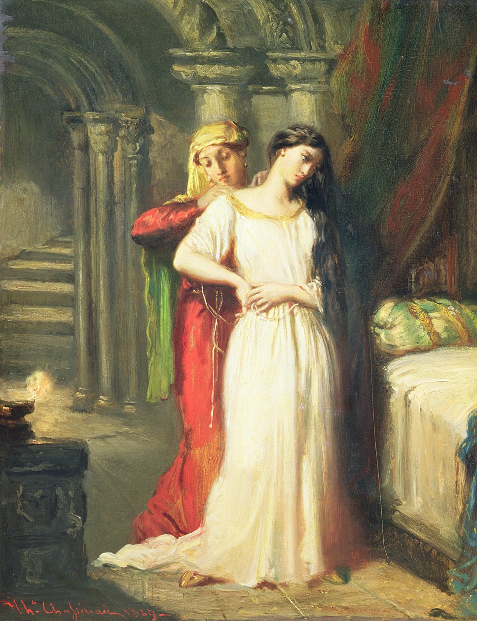 Desdemona trekt zich terug naar haar bed, 1849 door Théodore Chassériau