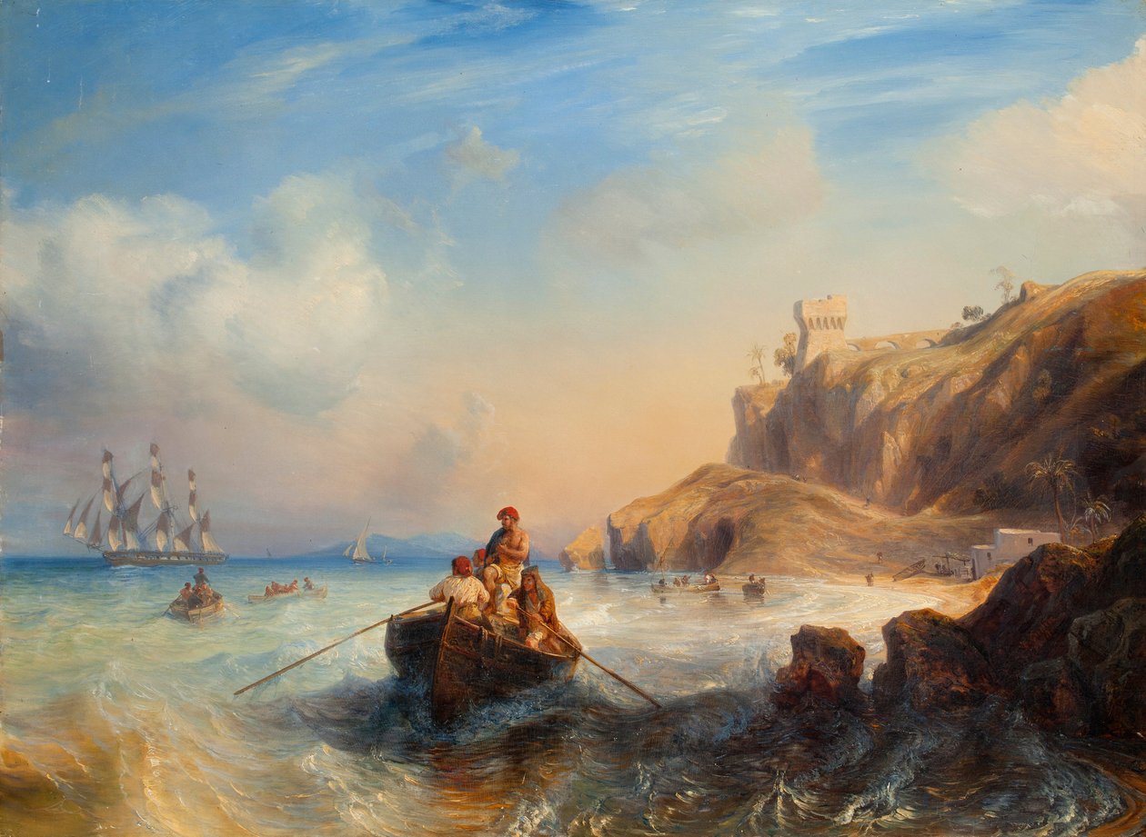 Schepen aan de kust door Jean Antoine Theodore Gudin