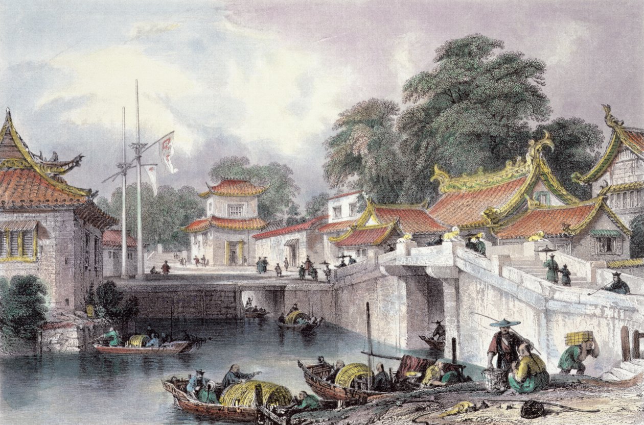 Oude brug over de rivier bij Chapro, ca. 1850 door Thomas Allom