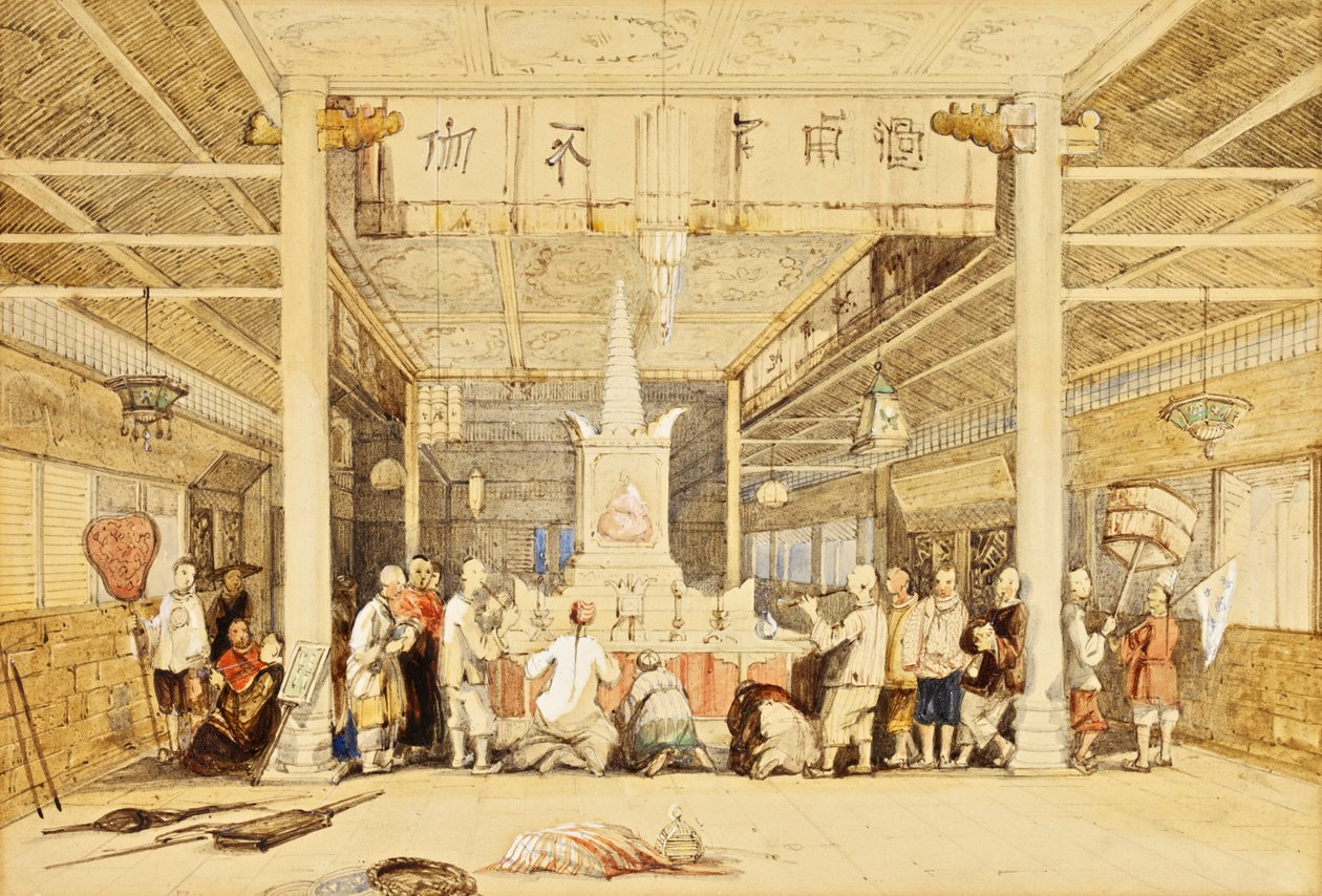 Tempel van Boeddha, Kanton, ca. 1850 door Thomas Allom