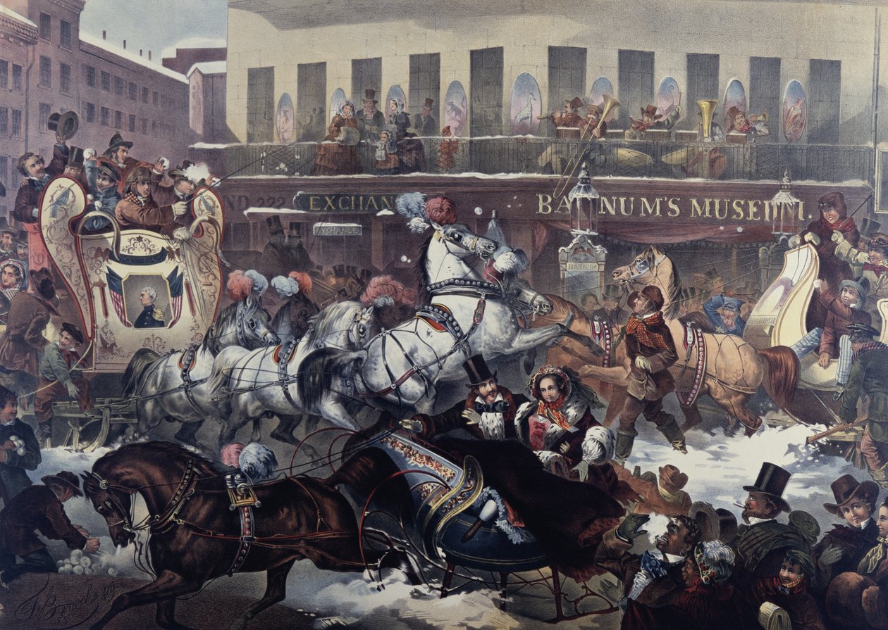 Sleetje Rijden in New York 1855 door Thomas Benecke