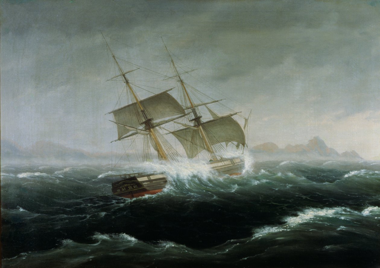 Zeilschip in een Zware Zee door Thomas Birch