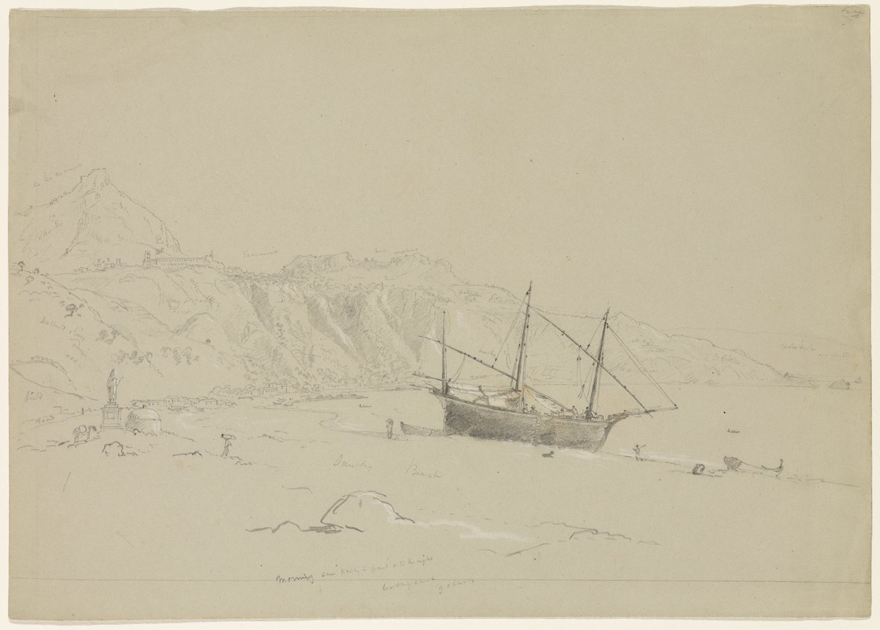Boot op een strand nabij Taormina, Sicilië, 1842 door Thomas Cole