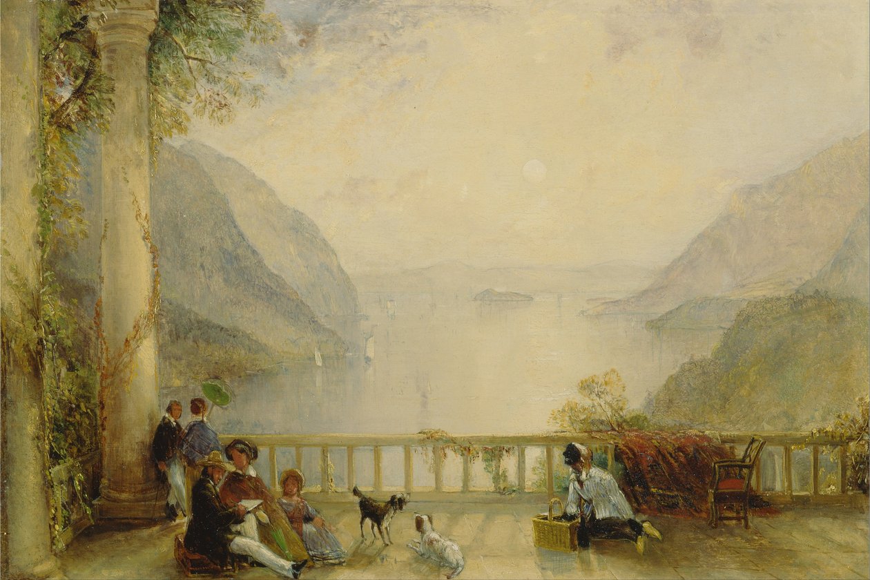 Figuren op een balkon, waarschijnlijk in Westpoint door Thomas Creswick