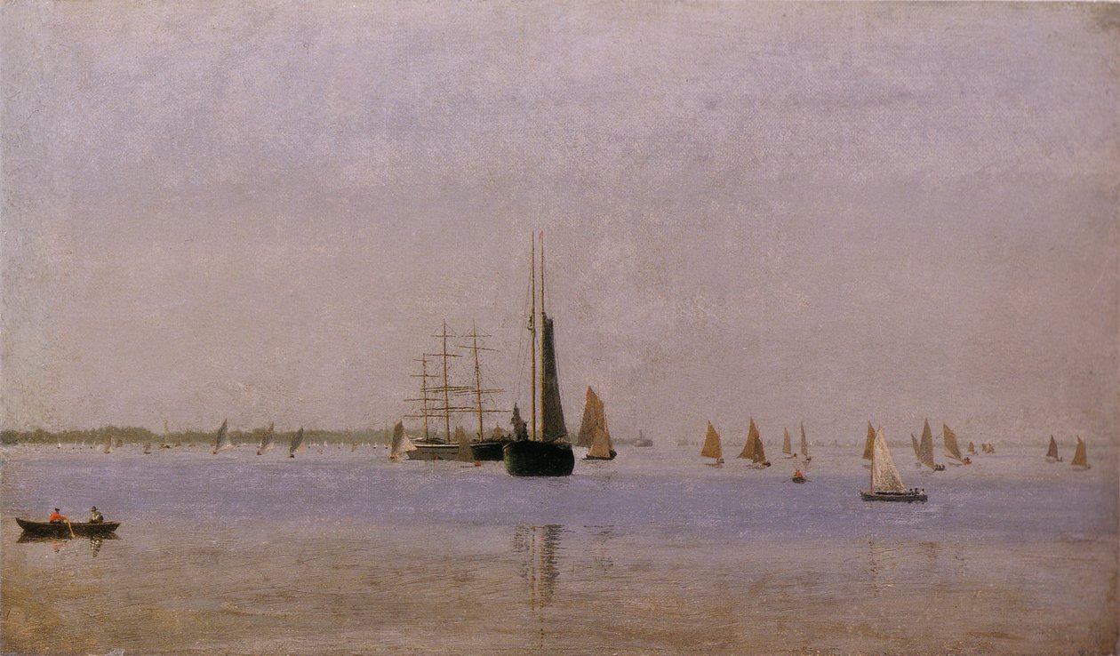 Schepen en zeilboten op de Delaware door Thomas Eakins