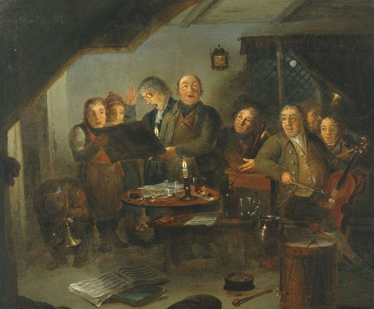 Het Halifax kerkkoor oefent in de Ring O Bells Inn, 1796 door Thomas Farrar