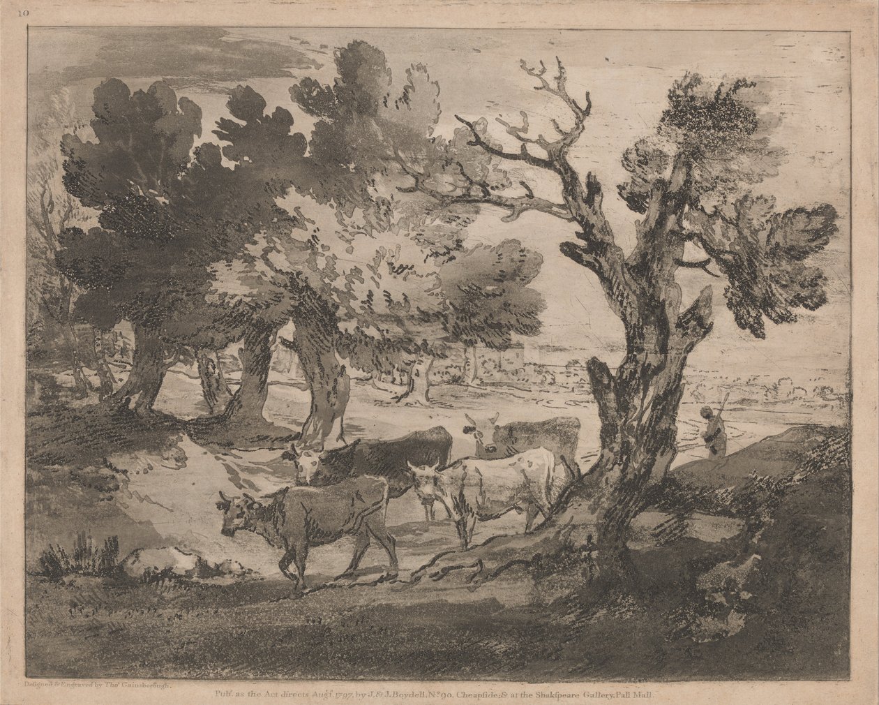 Bosrijk landschap met herder en koeien door Thomas Gainsborough