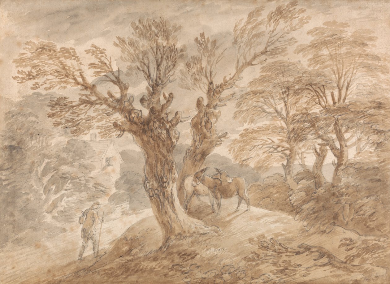 Boslandschap met boer en ezels door Thomas Gainsborough