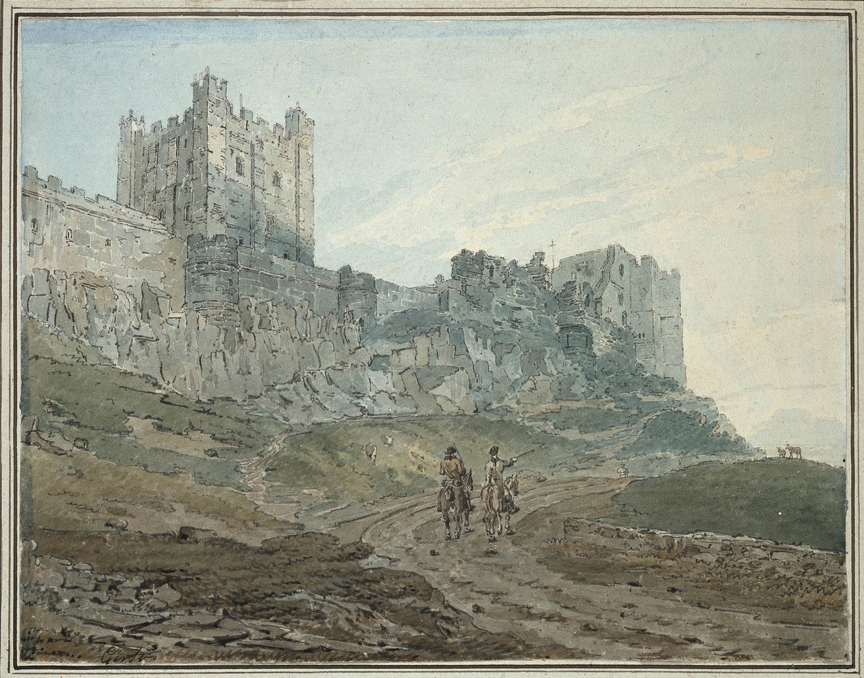 Bamburgh Castle, Northumberland, 18e eeuw door Thomas Girtin