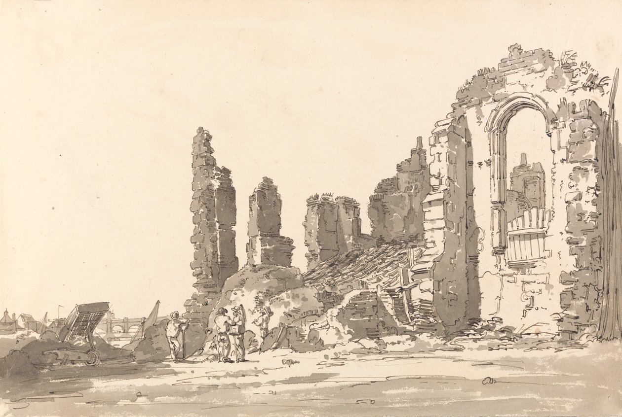 Ruïnes van het Savoy Palace, Londen door Thomas Girtin