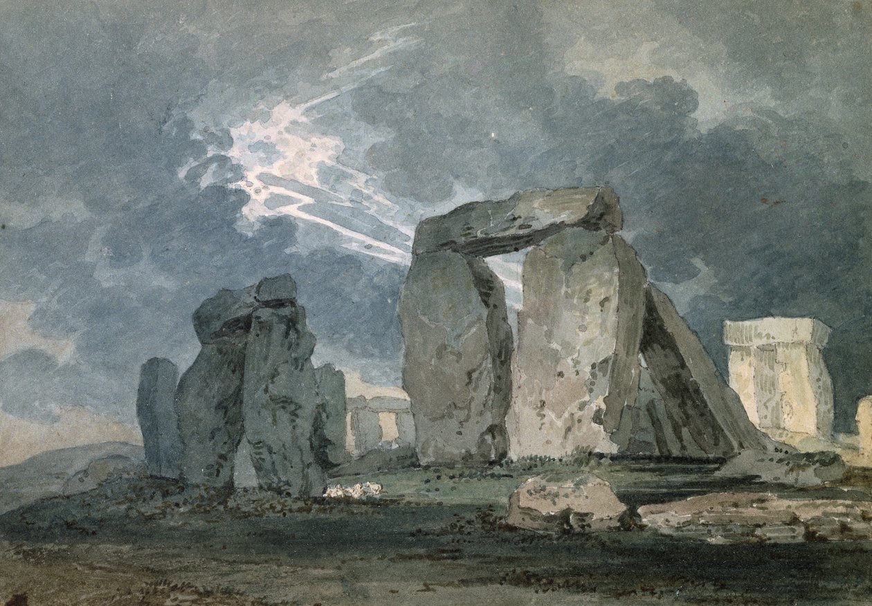 Stonehenge tijdens een onweersbui, c.1794 (aquarel over grafiet, aangeraakt met de rietpen) door Thomas Girtin