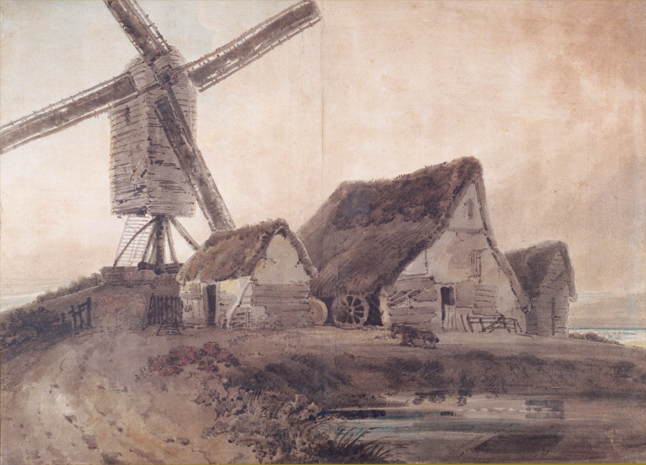 De oude molen in Stanstead, Essex door Thomas Girtin