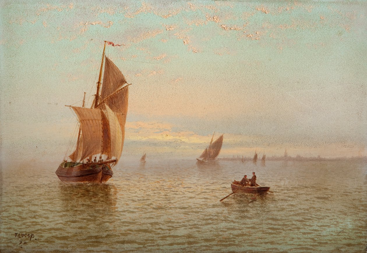 Avond, Kustscène, 1892 door Thomas Lucop