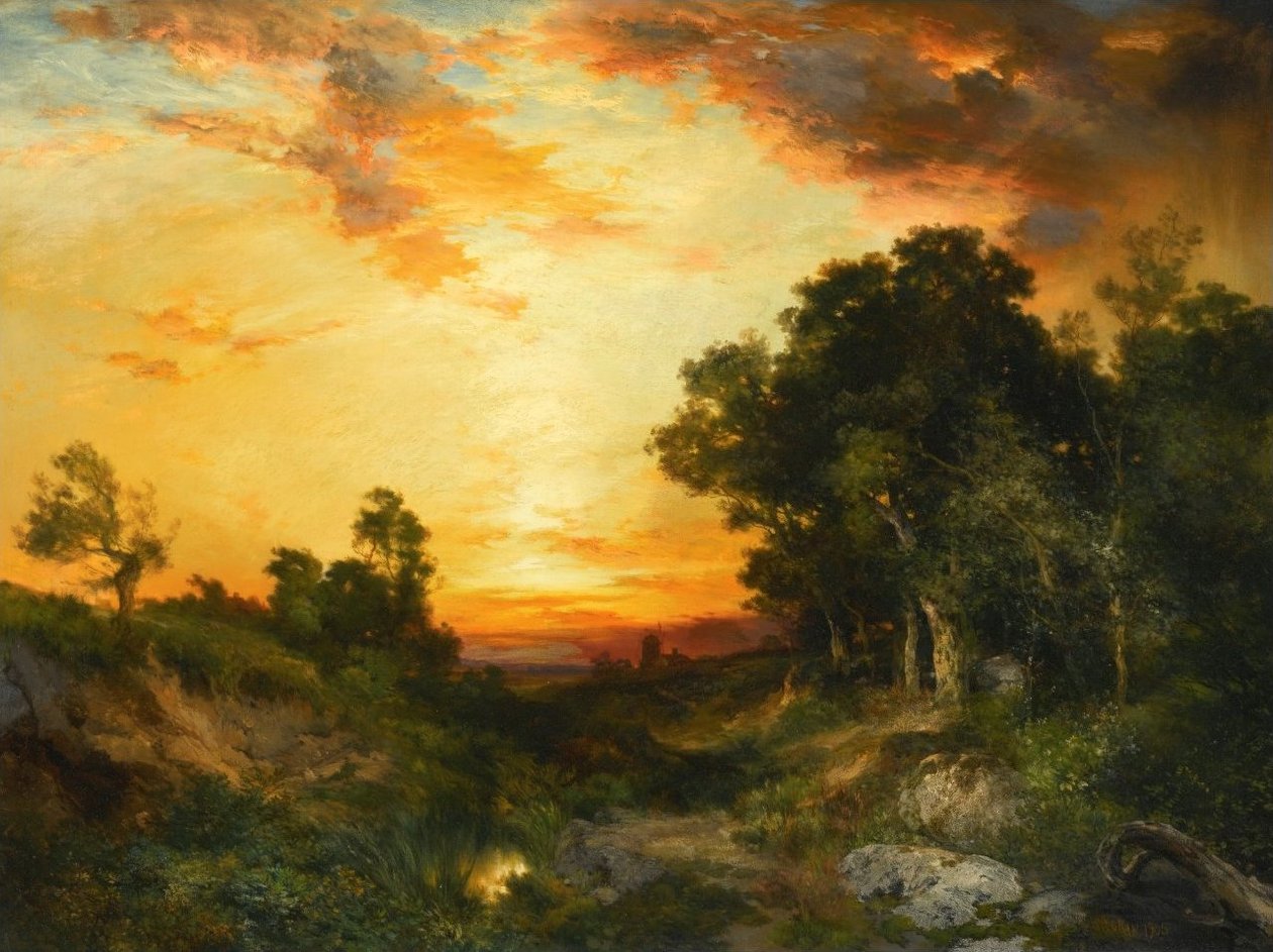 Zonsondergang, Amagansett door Thomas Moran