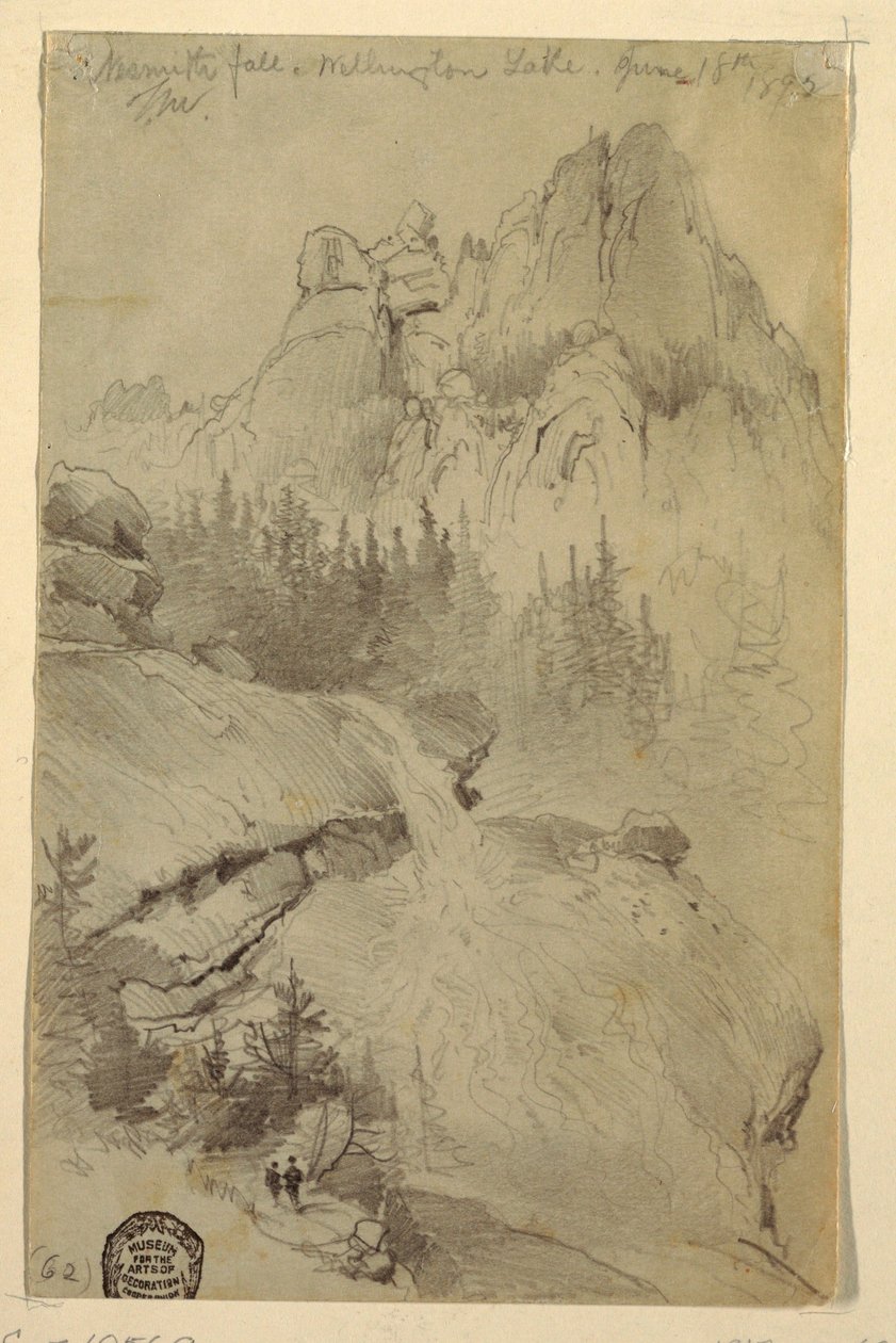 Tekening, Nesmith Fall, Lake Wellington, Colorado, 18 juni 1892 door Thomas Moran
