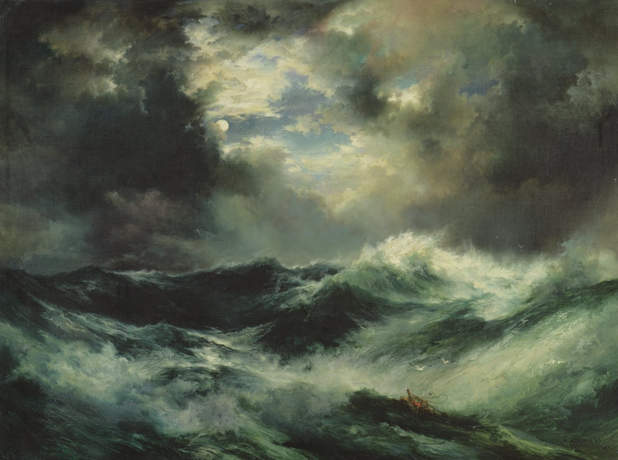 Schipbreuk bij Maanlicht op Zee door Thomas Moran