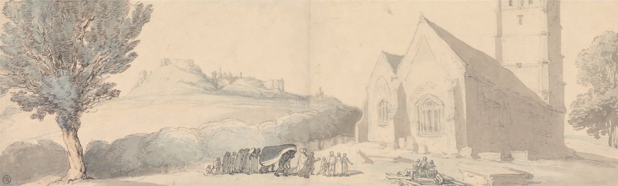Een begrafenis in Carisbrooke, Isle of Wight door Thomas Rowlandson