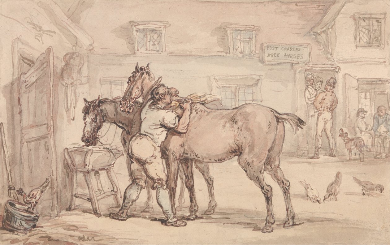 Een Stal door Thomas Rowlandson