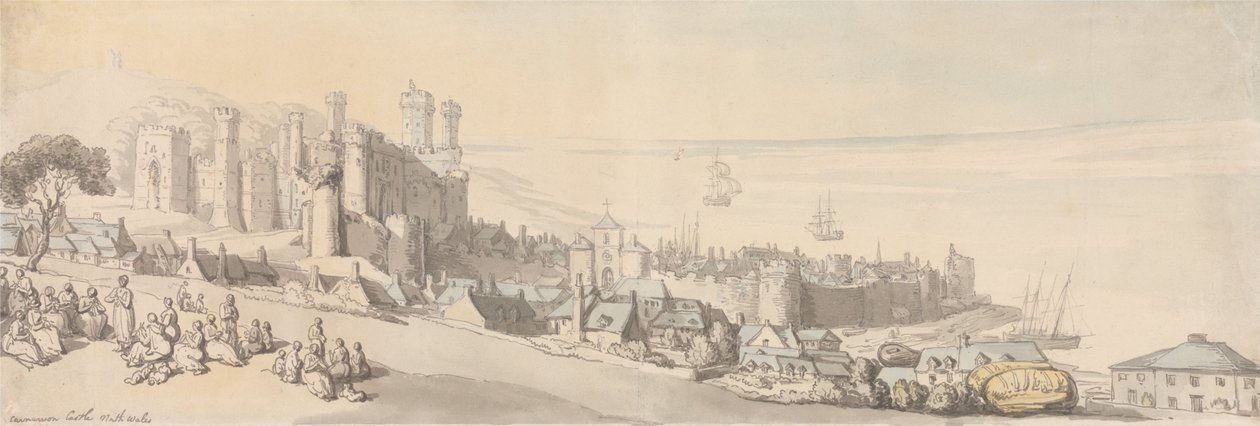 Carnarvon Castle, Noord-Wales door Thomas Rowlandson