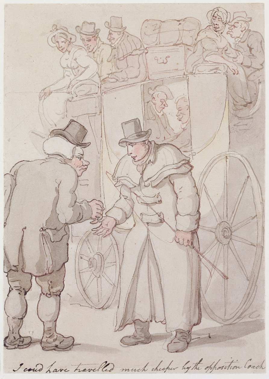 Ik had veel goedkoper kunnen reizen met de concurrerende koets door Thomas Rowlandson