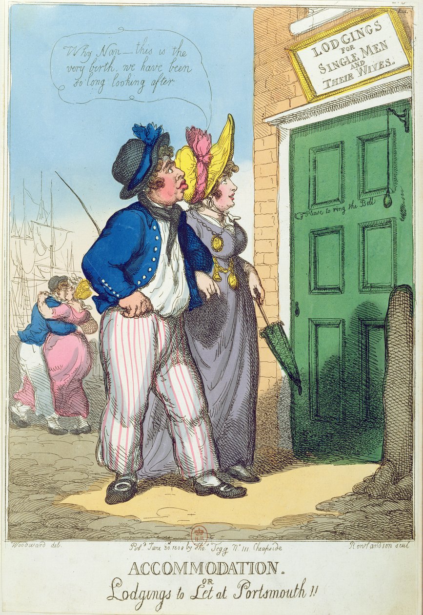 Verblijven voor alleenstaande mannen en hun vrouwen in Portsmouth, 1808 door Thomas Rowlandson