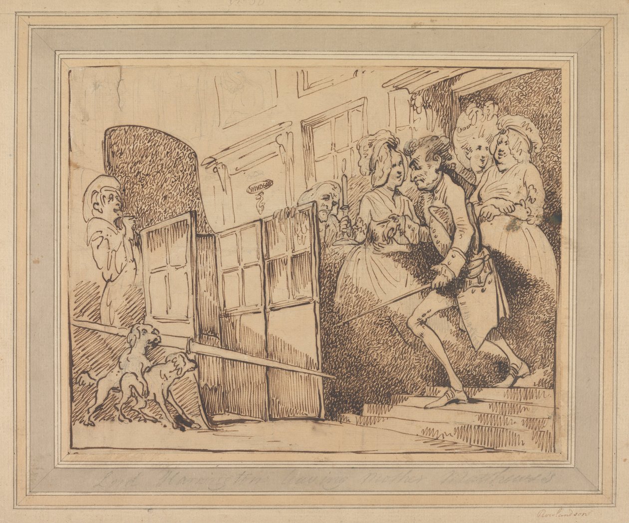 Lord Harrington verlaat moeder Matthews door Thomas Rowlandson