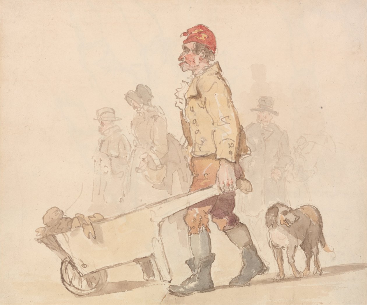 Man met kruiwagen en hond door Thomas Rowlandson