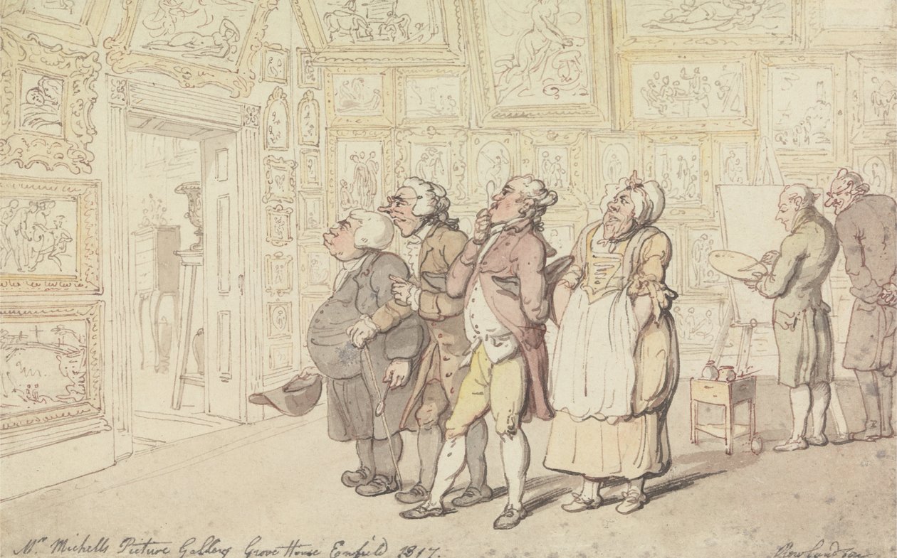 De Kunstgalerij van de Heer Michell, Grove House, Enfield 1817 door Thomas Rowlandson