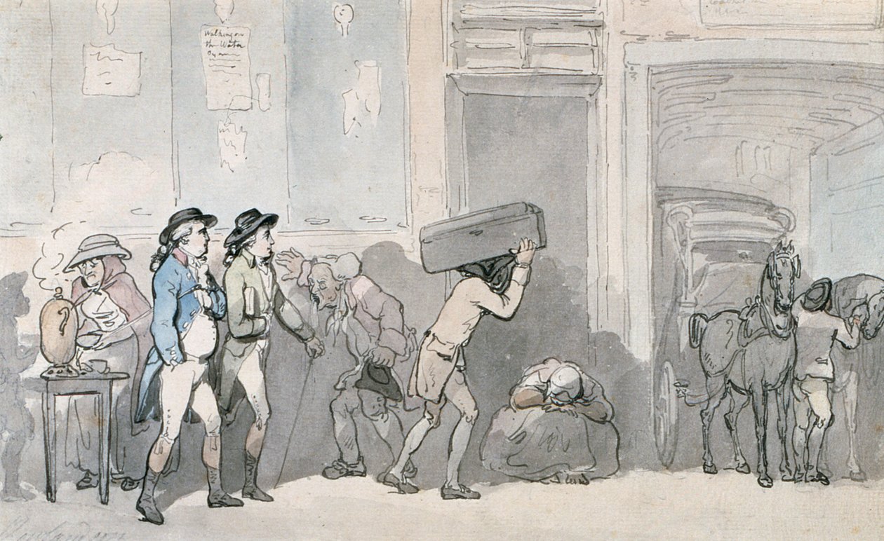Rowlandson en Wigstead (1745-93) arriveren bij een herberg door Thomas Rowlandson