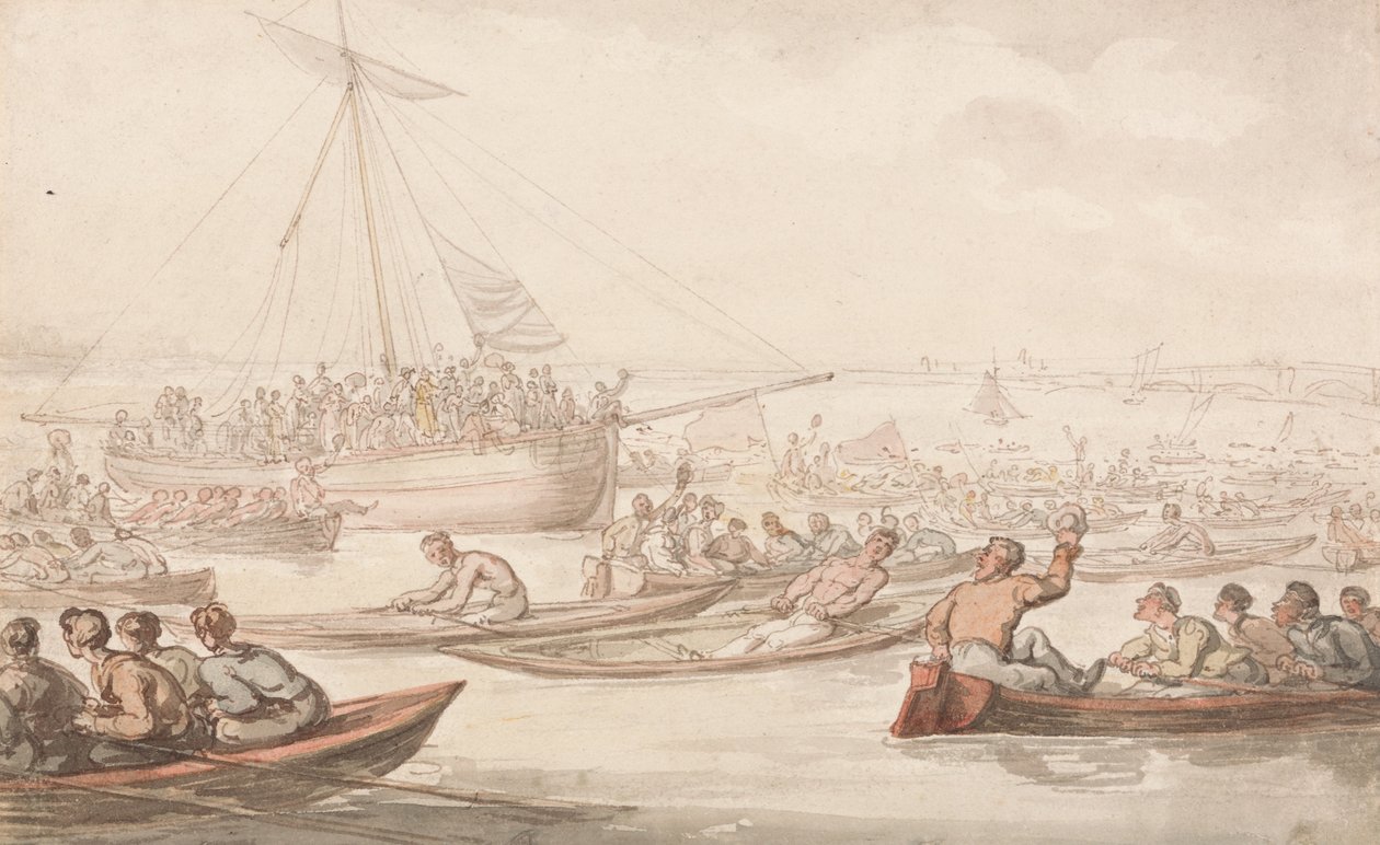 De jaarlijkse roeirace voor Doggetts jas en badge door Thomas Rowlandson