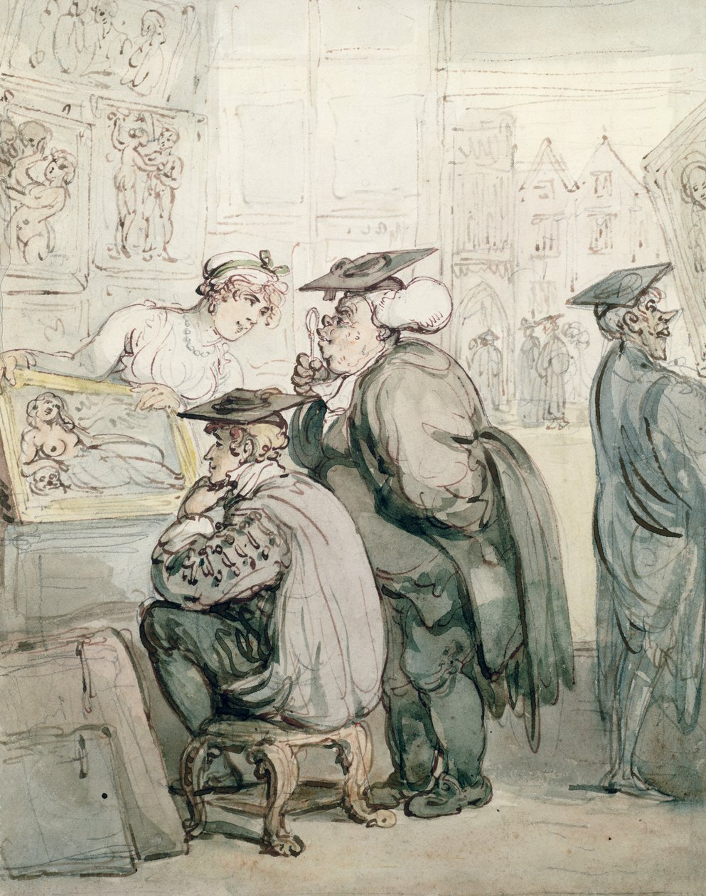 De lounge in de Old Print Shop, Oxford door Thomas Rowlandson
