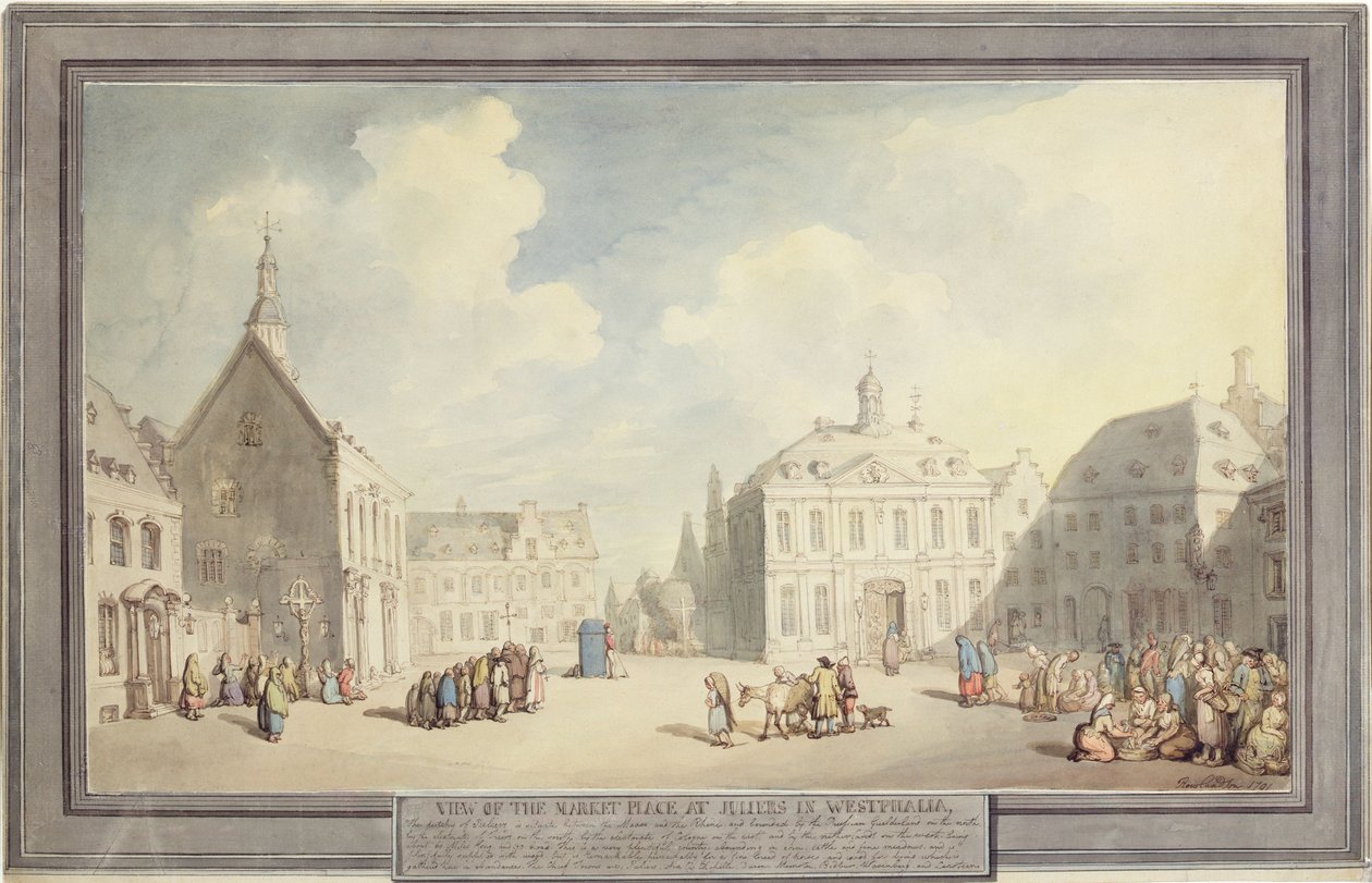 De markt in Juliers in Westfalen, 1791 door Thomas Rowlandson
