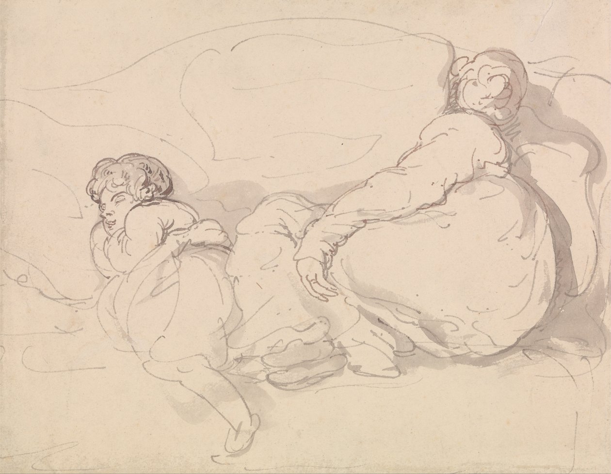 Twee Slapende Figuren door Thomas Rowlandson