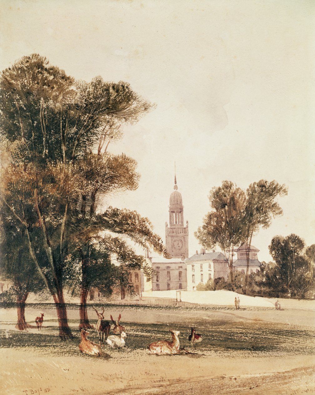 De kerk van St Alphage vanuit het park, Greenwich, 1831 door Thomas Shotter Boys