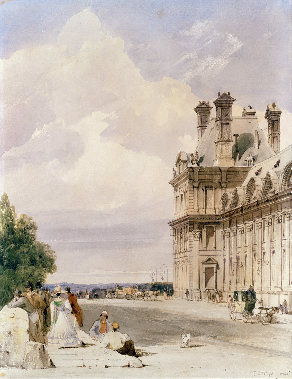 Uitzicht nabij de Pont Royal, met het Pavillon de Flore, Tuileries door Thomas Shotter Boys
