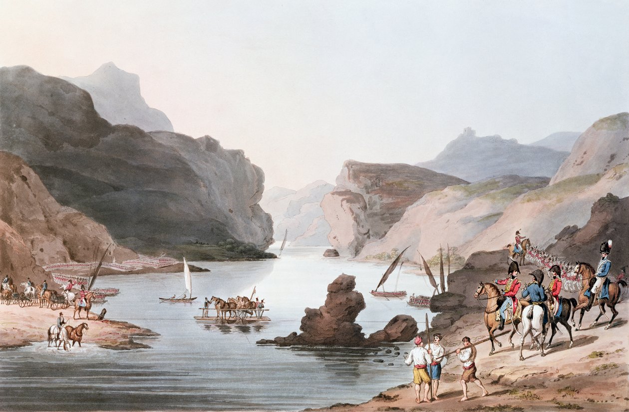 Passage van de Taag bij Villa Velha naar de Alemtejo, 20 mei 1811, gegraveerd door C. Turner door Thomas Staunton St. Clair