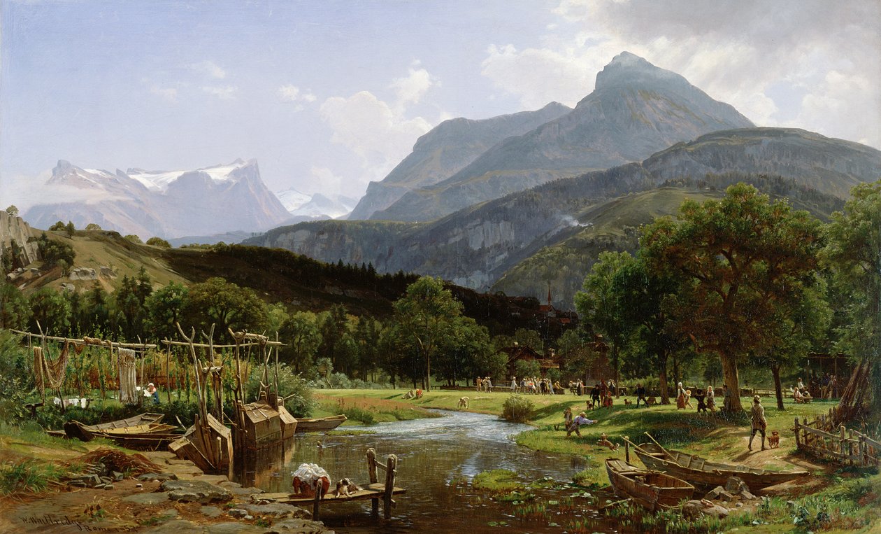 Uitzicht bij Brunnen aan het Meer van Luzern, Zwitserland door Thomas Worthington Whittredge