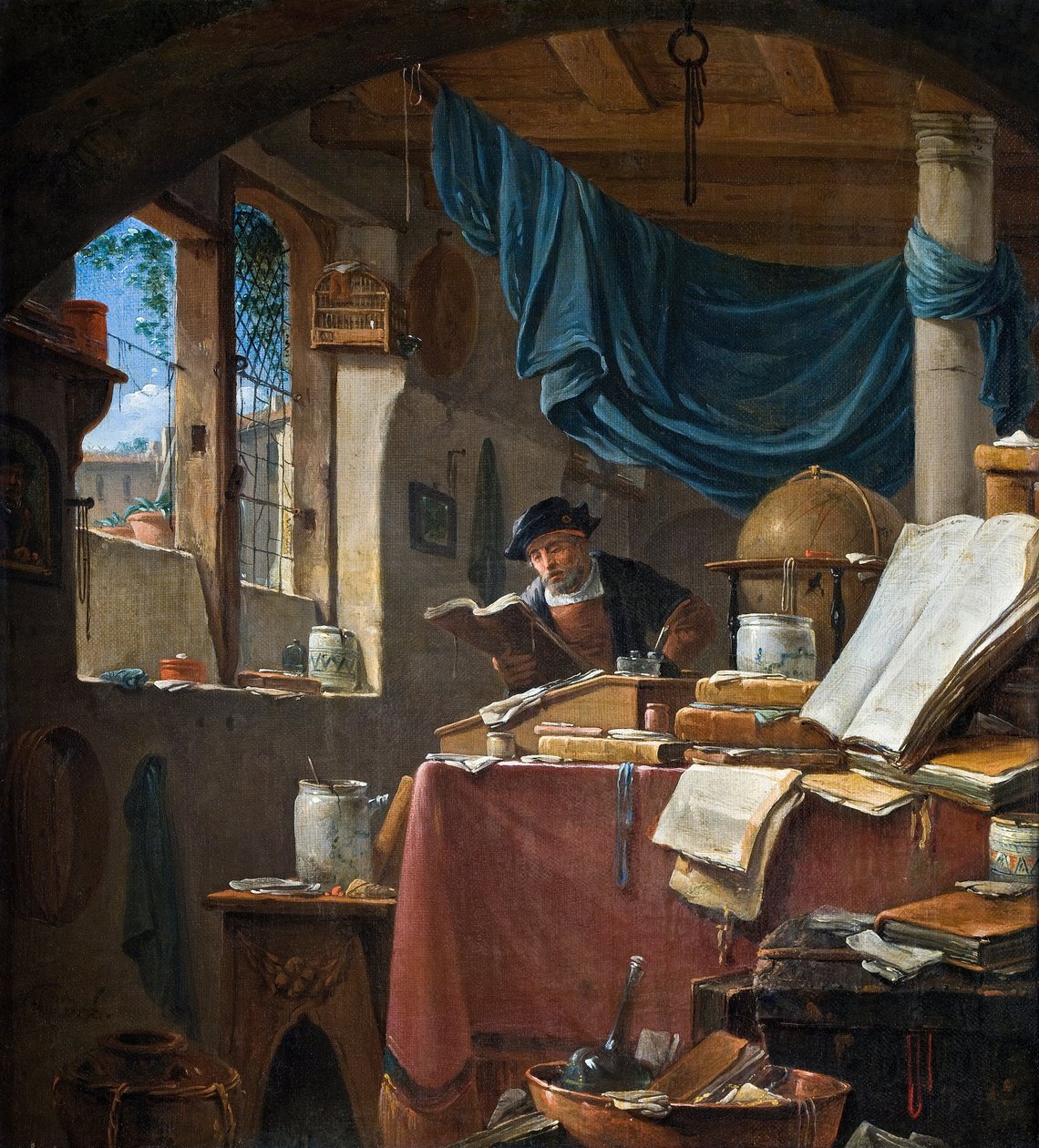 Een geleerde in zijn studeerkamer door Thomas Wyck