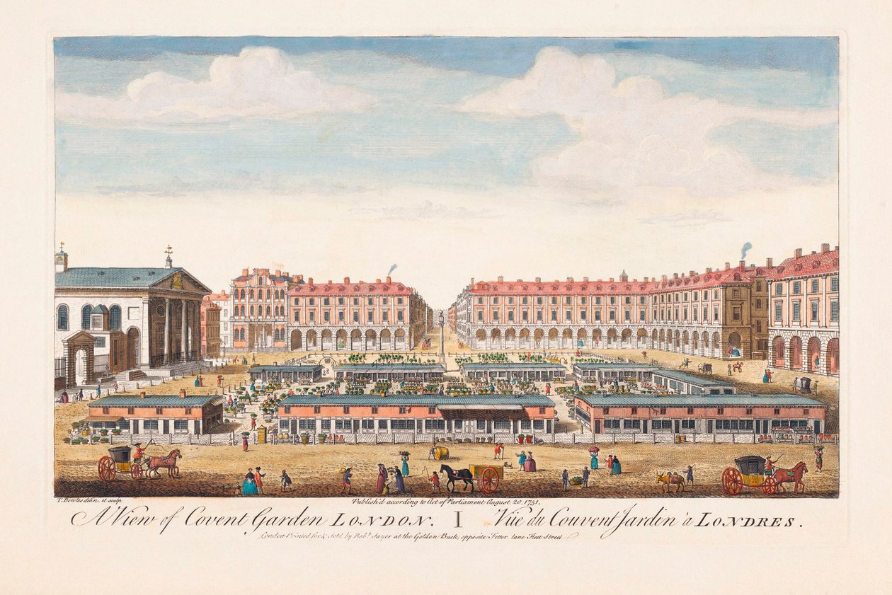 Een uitzicht op Covent Garden, Londen door Thomas (after) Bowles