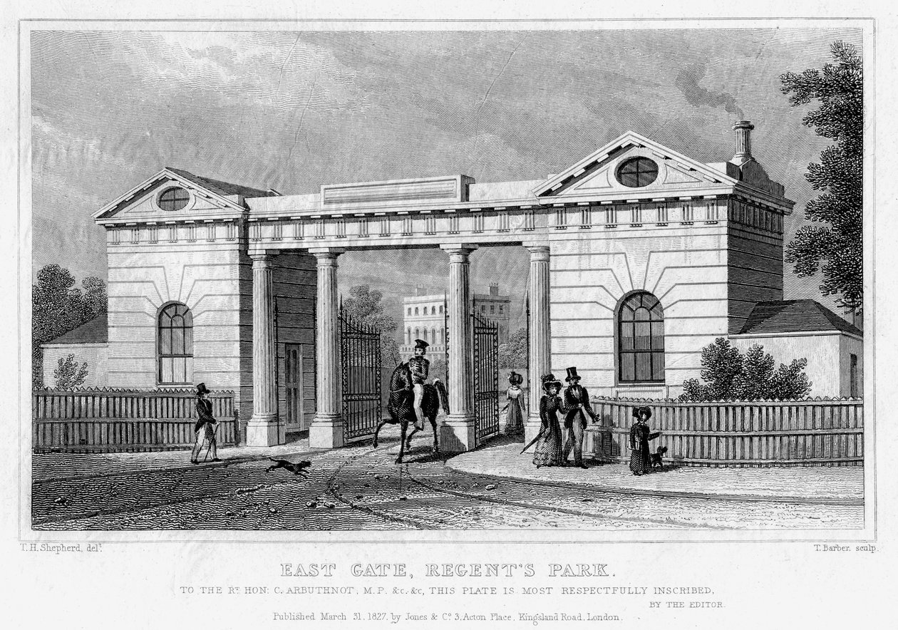 Oostpoort, Regents Park, Londen, 1827 door Thomas Barber