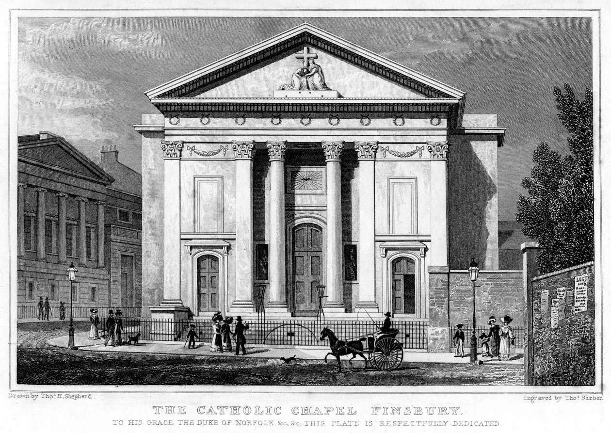De Katholieke Kapel, Finsbury, Londen, 1827 door Thomas Barber