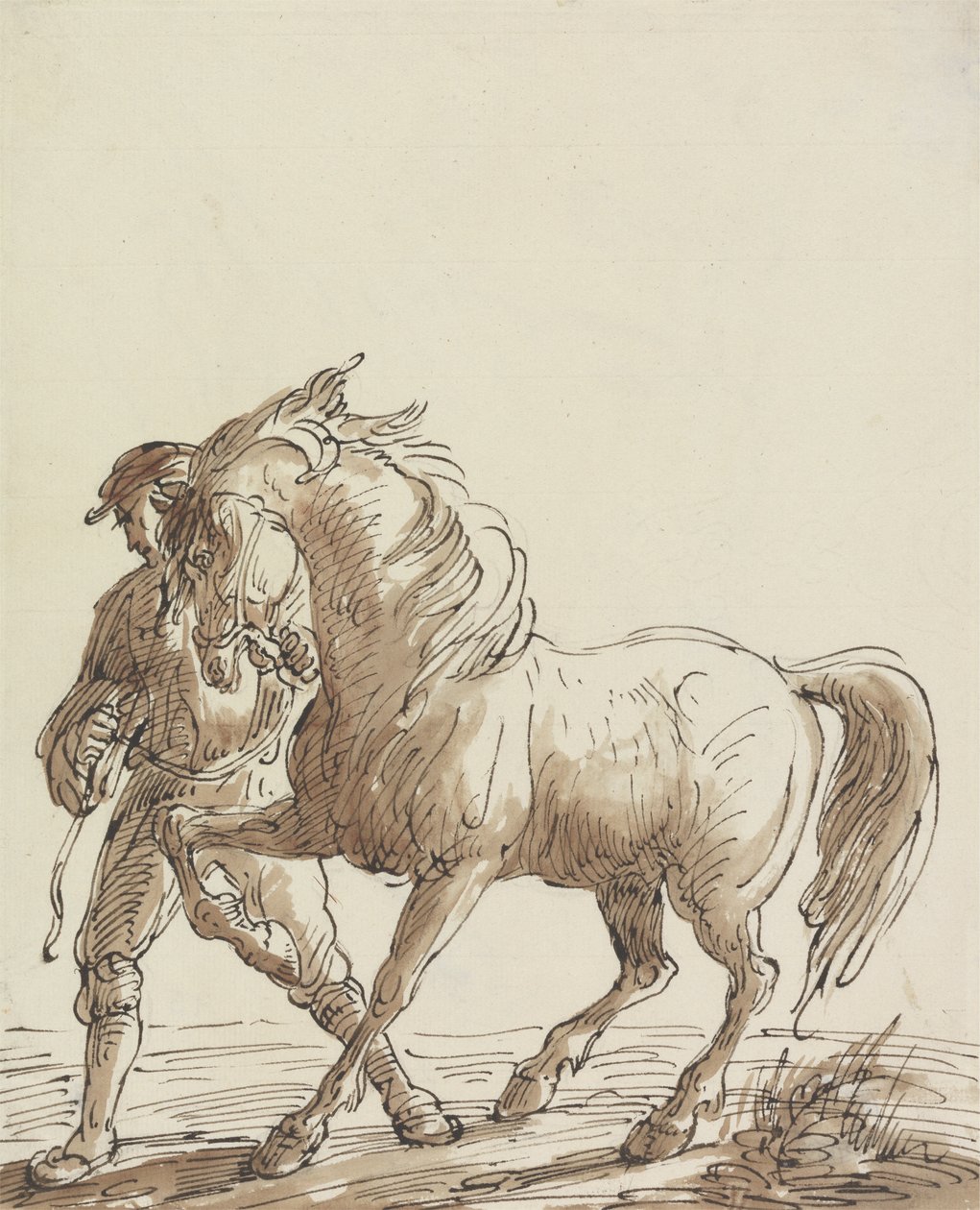 Man die een paard leidt door Thomas Barker