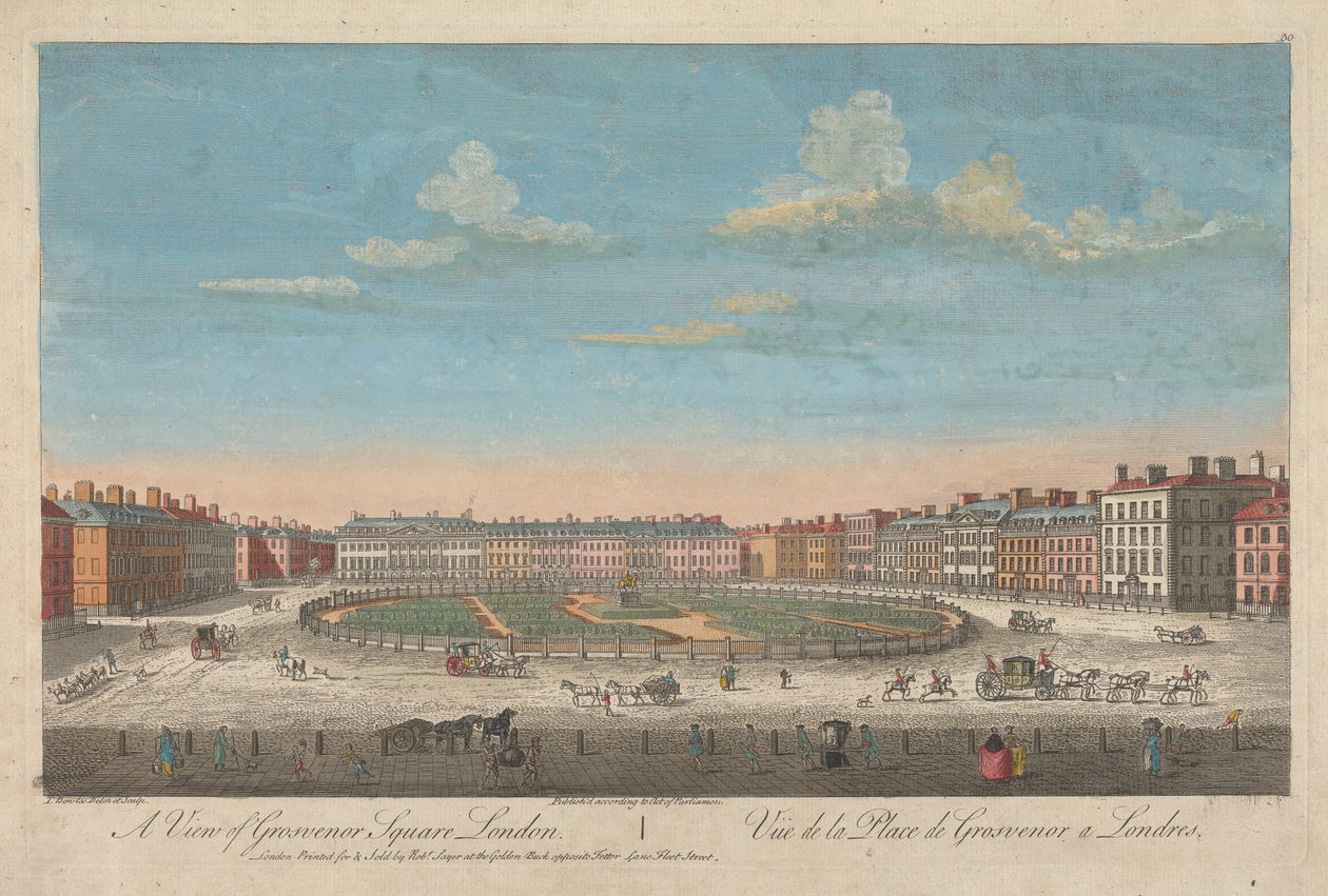 Een uitzicht op Grosvenor Square, Londen door Thomas Bowles