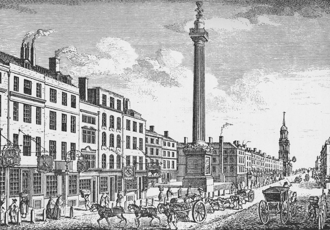 Het Monument, City of London, ca. 1755 door Thomas Bowles