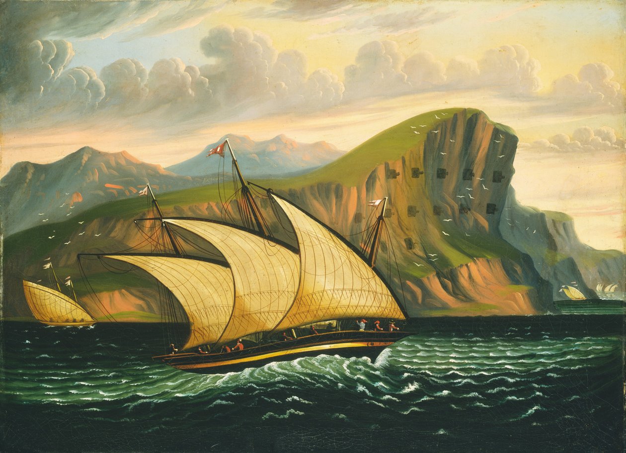 Felucca bij Gibraltar, midden 19e eeuw door Thomas Chambers