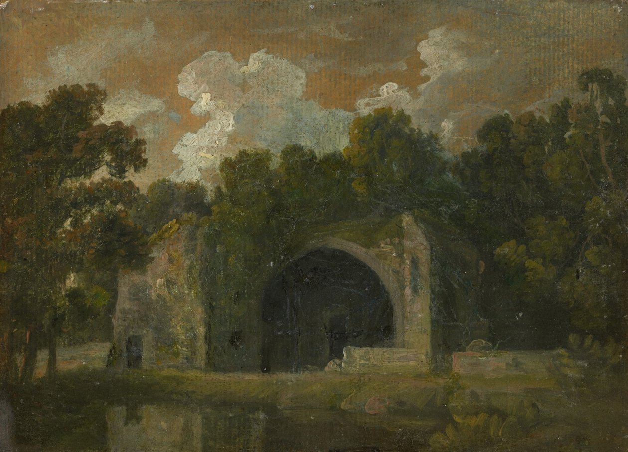 Ruïnes in een landschap door Thomas Churchyard